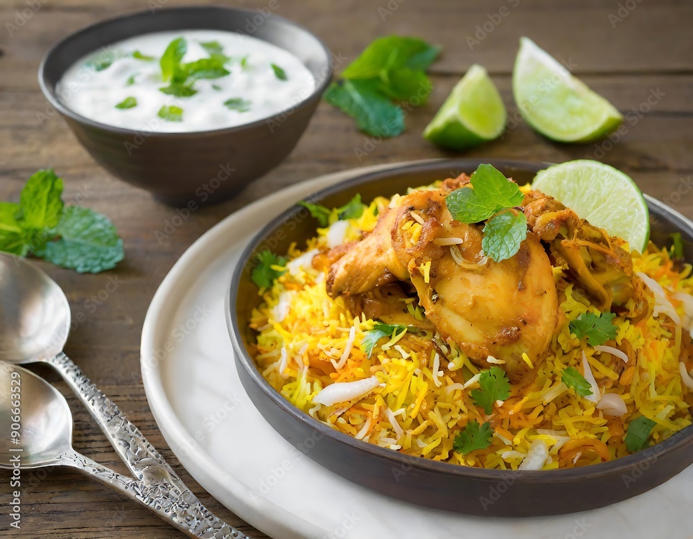 Aromatic Chicken Biryani in Clay Pot. A traditional Indian chicken biryani dish with fragrant rice, spices, and herbs served in a bowl Aromatic Chicken Biryani in Clay Pot. A traditional Indian chicken biryani dish with fragrant rice, spices, and herbs served in a bowl
