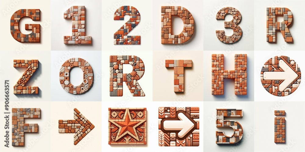 Fototapeta premium Terracotta stones Tiling Lettering Typeface. AI generated illustration