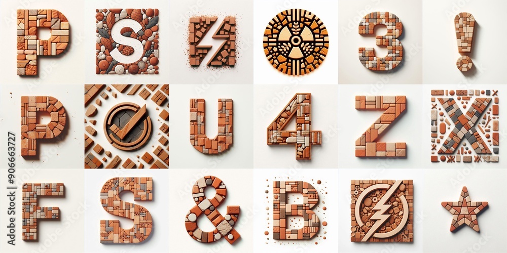 Naklejka premium Terracotta stones Tiling Lettering Typeface. AI generated illustration