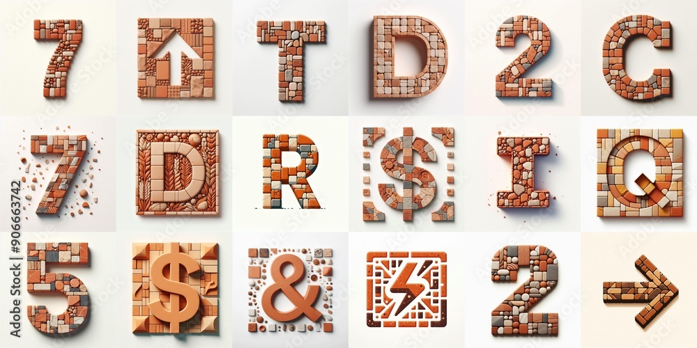 Fototapeta premium Terracotta stones Tiling Lettering Typeface. AI generated illustration