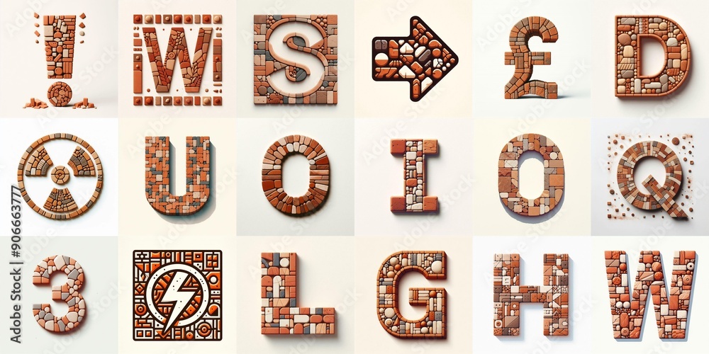 Naklejka premium Terracotta stones Tiling Lettering Typeface. AI generated illustration