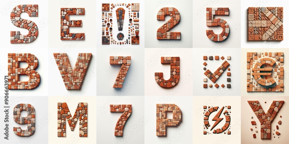 Fototapeta premium Terracotta stones Tiling Lettering Typeface. AI generated illustration
