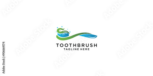 Toothbrush with toothpaste logo design premium vector