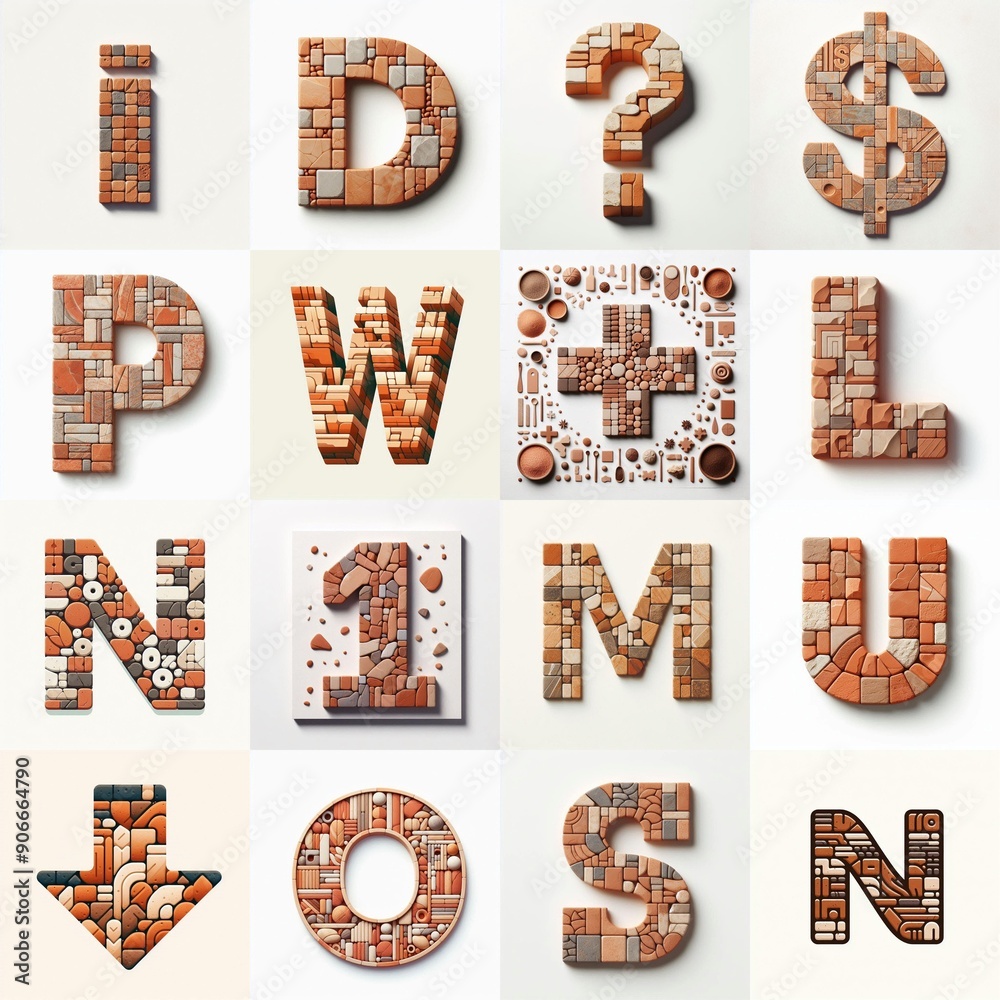 Naklejka premium Terracotta stones Tiling Lettering Typeface. AI generated illustration