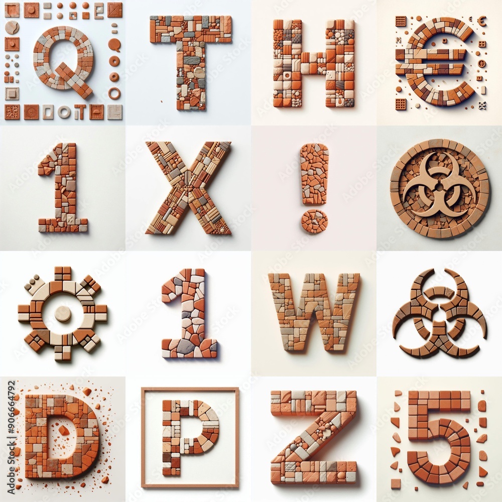 Naklejka premium Terracotta stones Tiling Lettering Typeface. AI generated illustration