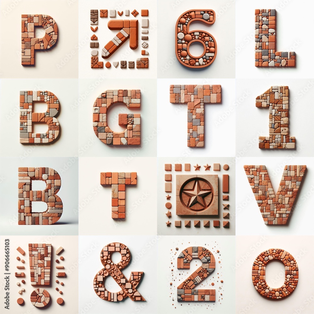 Fototapeta premium Terracotta stones Tiling Lettering Typeface. AI generated illustration