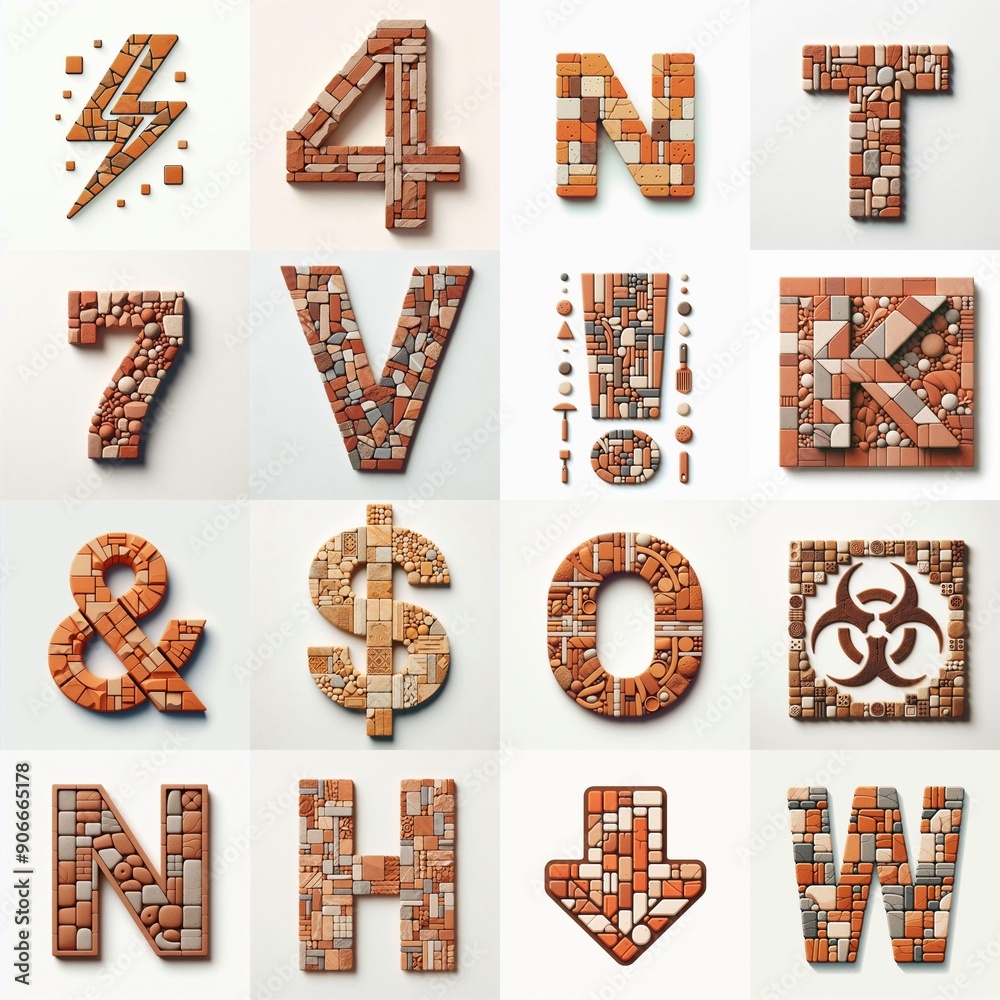 Naklejka premium Terracotta stones Tiling Lettering Typeface. AI generated illustration