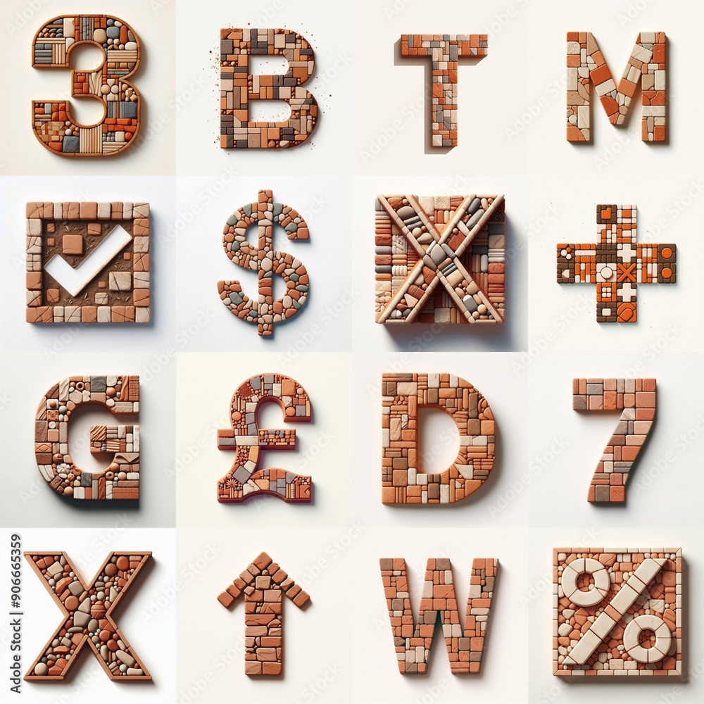 Naklejka premium Terracotta stones Tiling Lettering Typeface. AI generated illustration