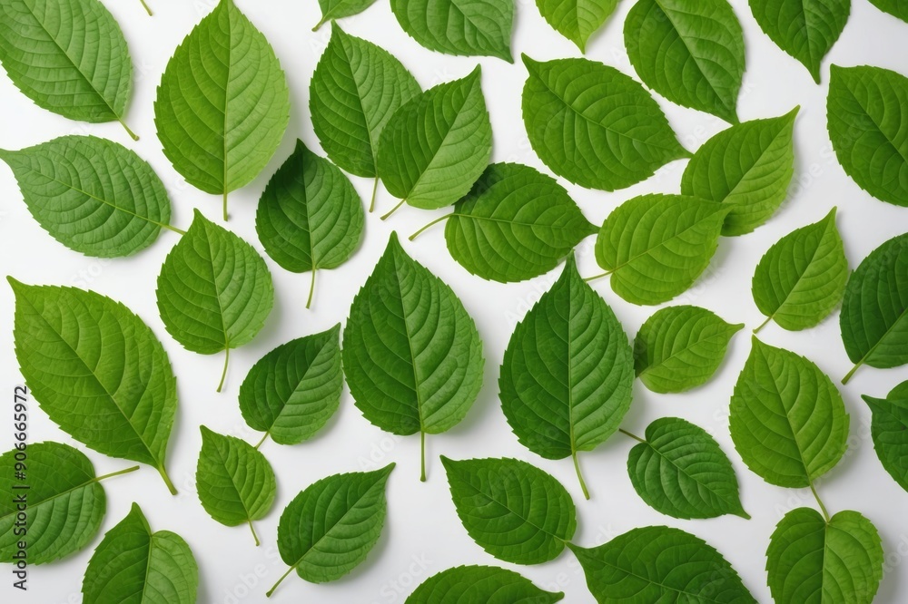 Flying green leaves on white background. Fresh spring foliage. Environment and ecology backdrop Flying green leaves on white background. Fresh spring foliage. Environment and ecology backdrop