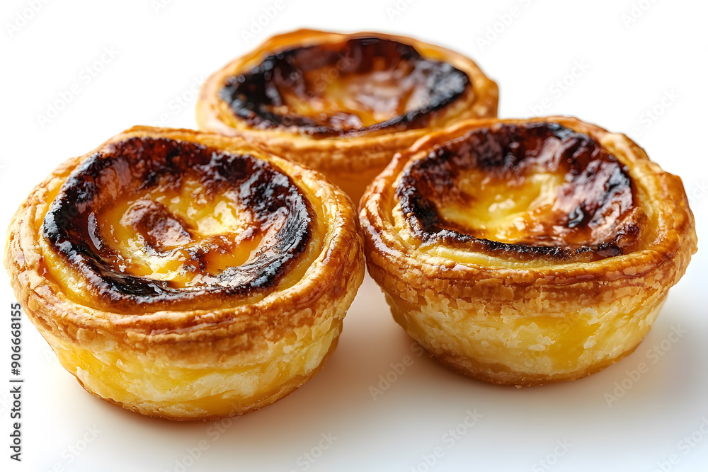 Fototapeta premium Traditional egg tart dessert from Portugal, Pasteis de nata, isolated on white background