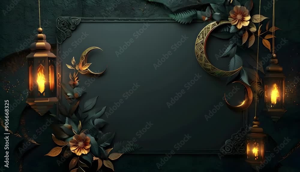 Ramadan Islamic greeting card with crescent moon decoration, banner.