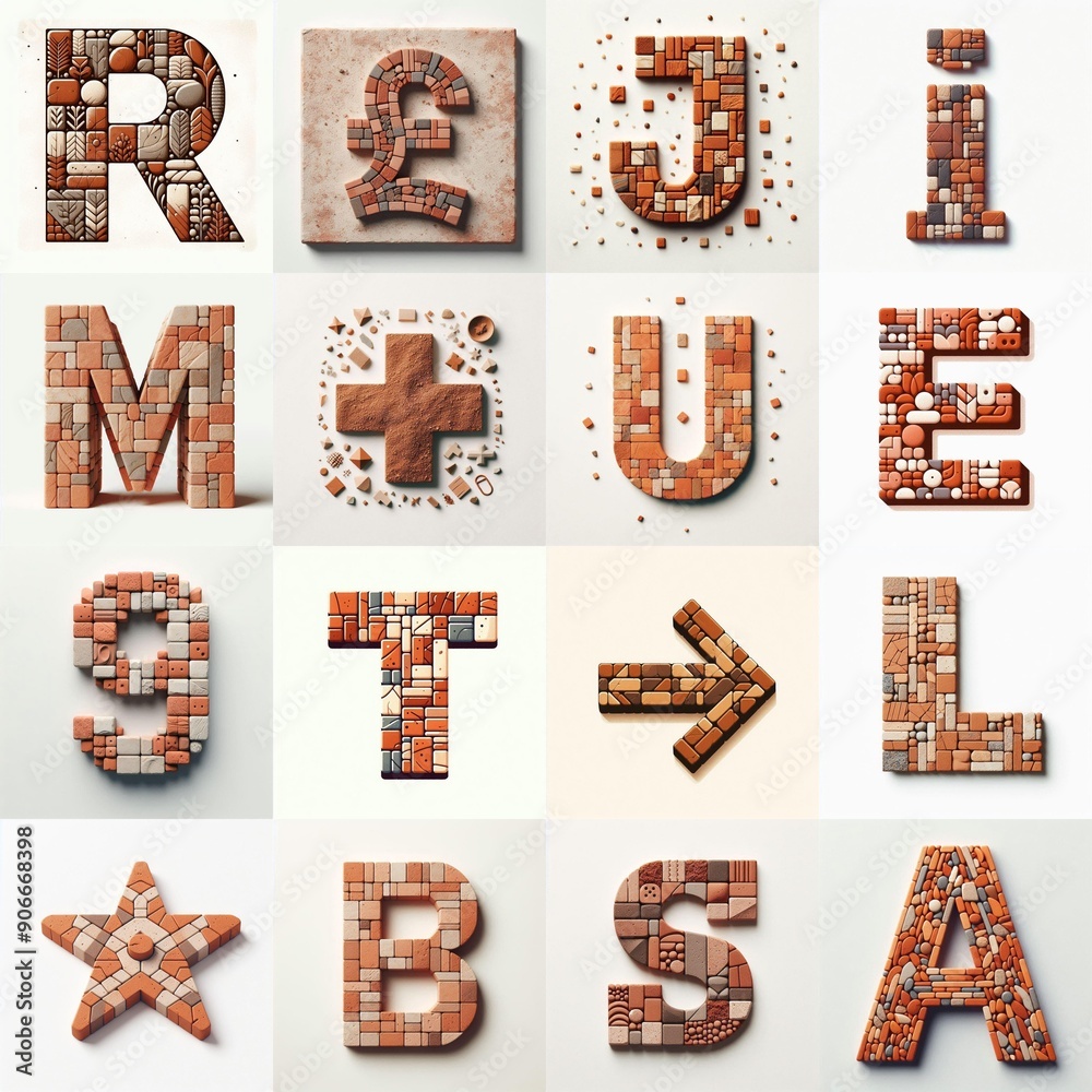 Naklejka premium Terracotta stones Tiling Lettering Typeface. AI generated illustration