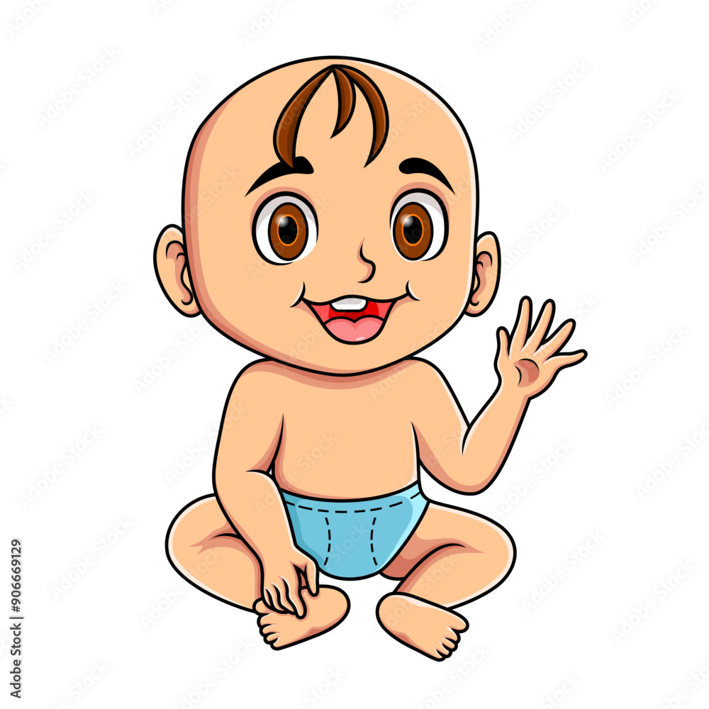 Cartoon smiling baby waving hand Cartoon smiling baby waving hand