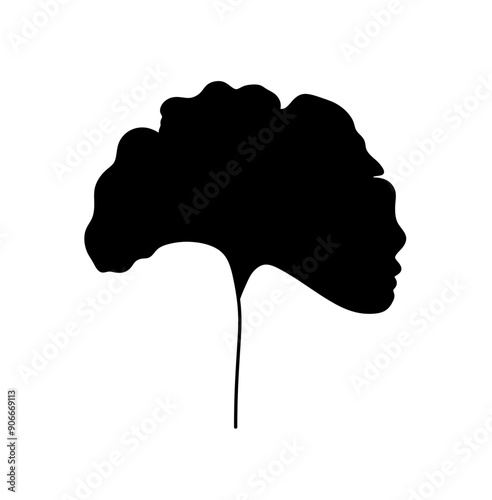 Vector isolated ginkgo biloba lief colorless black and white outline silhouette shadow shape