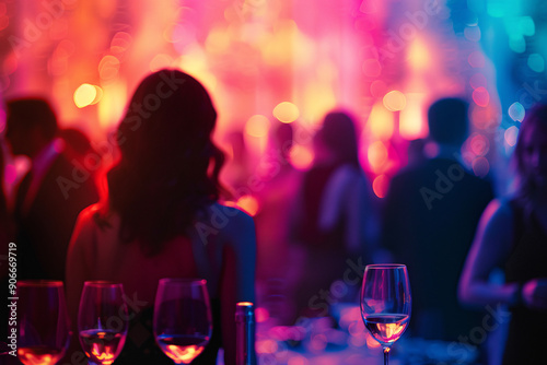 Fully blurred photo of people standing and talking at a party
