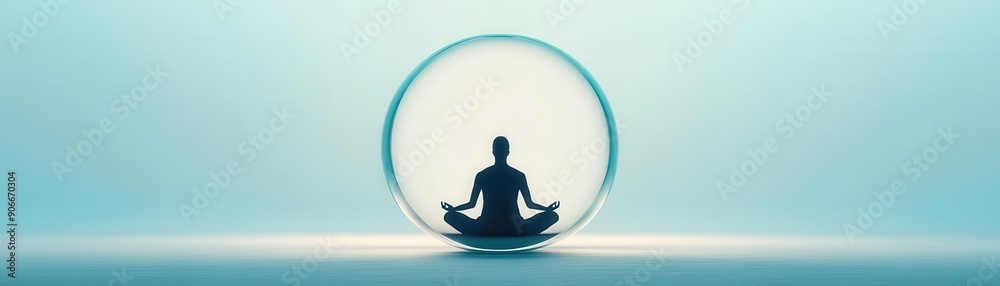 Silhouette of a person meditating inside a transparent sphere. Silhouette of a person meditating inside a transparent sphere.