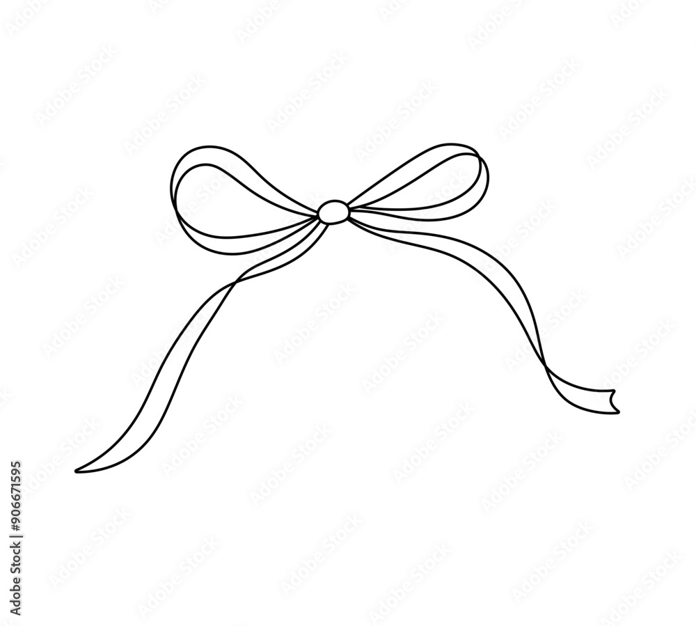 Vector isolated one single simple thin ribbon gift bow  colorless black and white contour line easy drawing