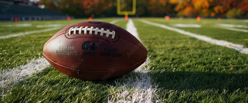 A Football on a Green Field with White Lines A Football on a Green Field with White Lines