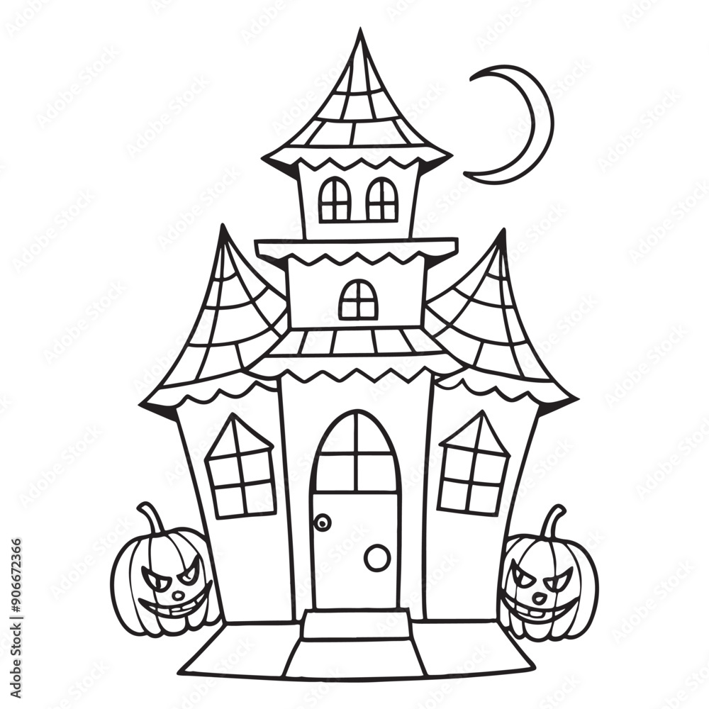 Halloween haunted house vector, black and white Halloween Haunted House coloring Page Halloween haunted house vector, black and white Halloween Haunted House coloring Page