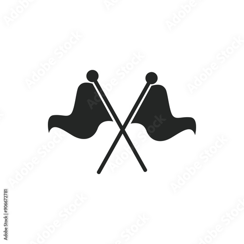 Crossed flags icon. Monochrome black and white symbol. Vector illustration