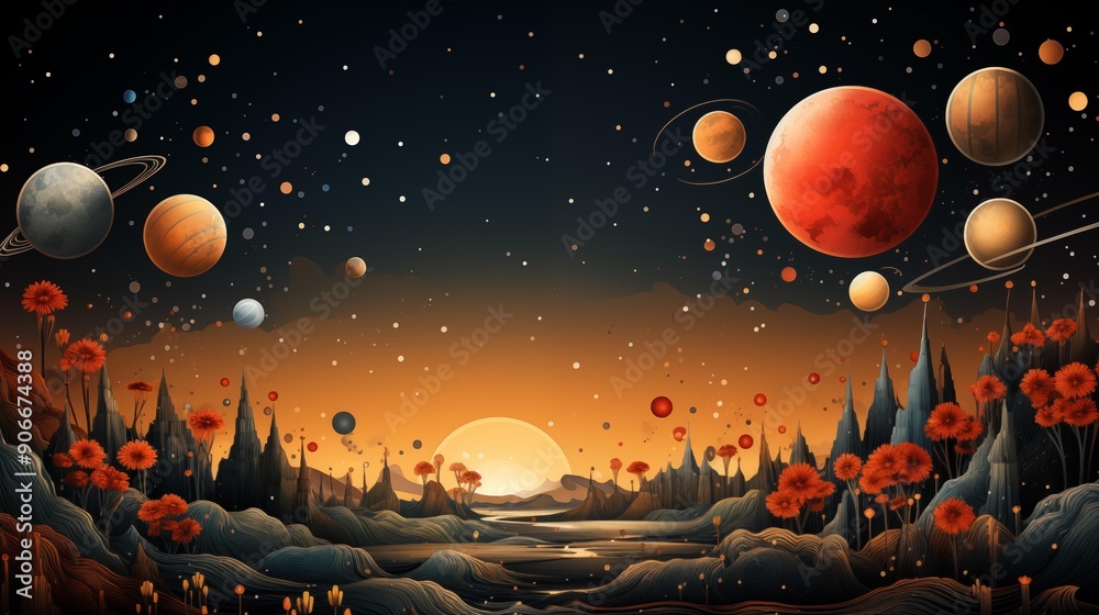 Fototapeta premium A painting of a galaxy with a sun in the middle