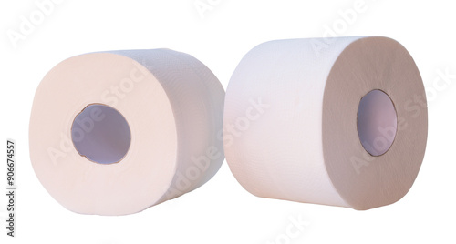 Two rolls of white tissue paper or toilet paper in stack isolated with clipping path in png file format