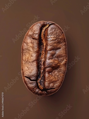 A close-up shot of a single coffee bean on a brown background, perfect for use in food or beverage marketing materials