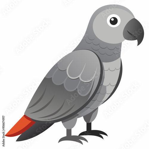 African Grey Parrot Vector art Illustration