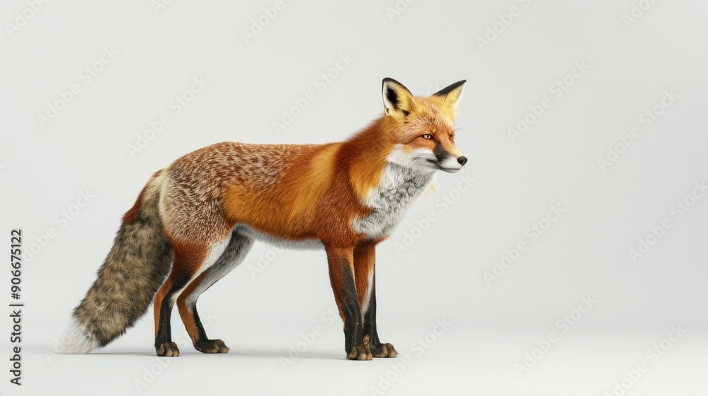 Fototapeta premium Red Fox Standing on White Background