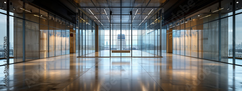 Minimalist Showcase Glass Cover with Display Table on Black Background for Technological Exhibits photo