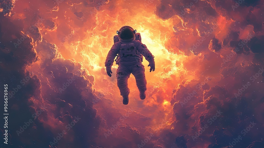 Astronaut Orbiting Earth Against Cosmic Backdrop Astronaut Orbiting Earth Against Cosmic Backdrop