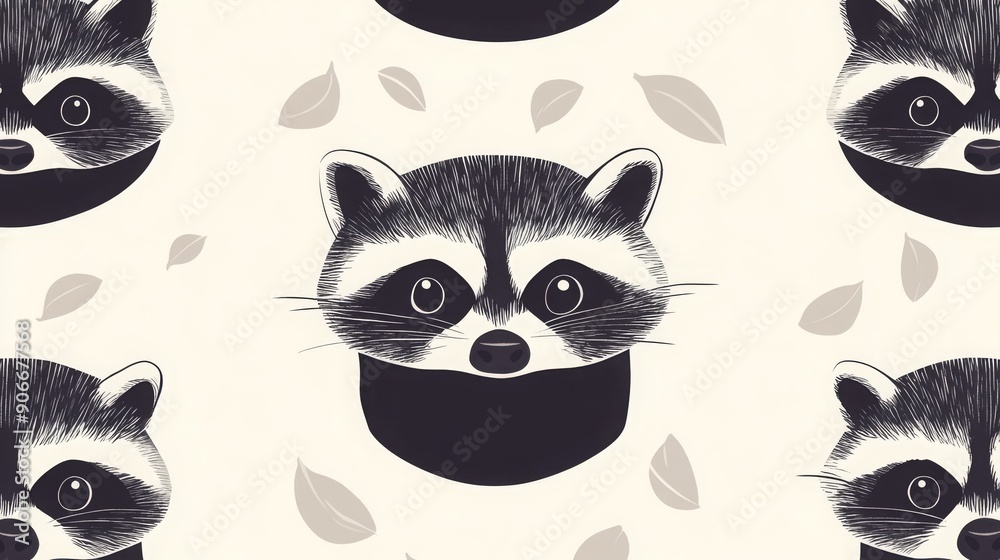 Fototapeta premium simple pattern, tiny racoons, 16:9