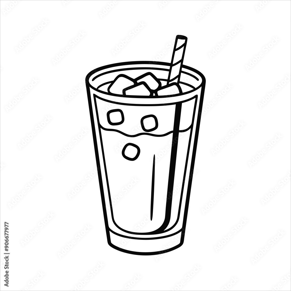 A glass of ice Caramel Macchiato line art vector