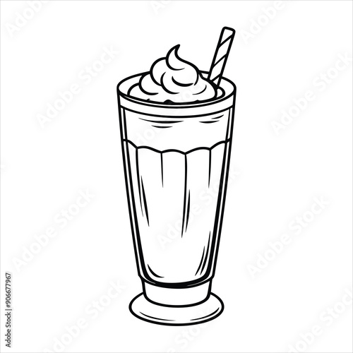 A glass of ice Caramel Macchiato line art vector