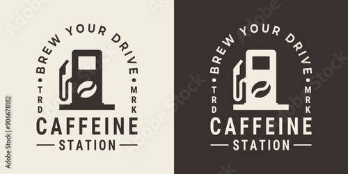 Coffee shop design including a gas pump and the slogan brew your drive.