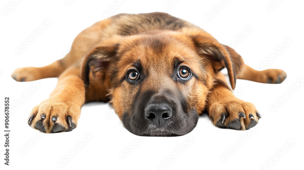 Dog lying down with paws stretched out facing forward. Dog lying down with paws stretched out facing forward.