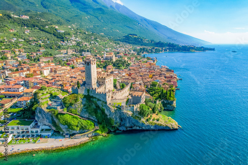 View of the Scaliger Castle of Malcesine. Malcesine, Lake Garda, Italy