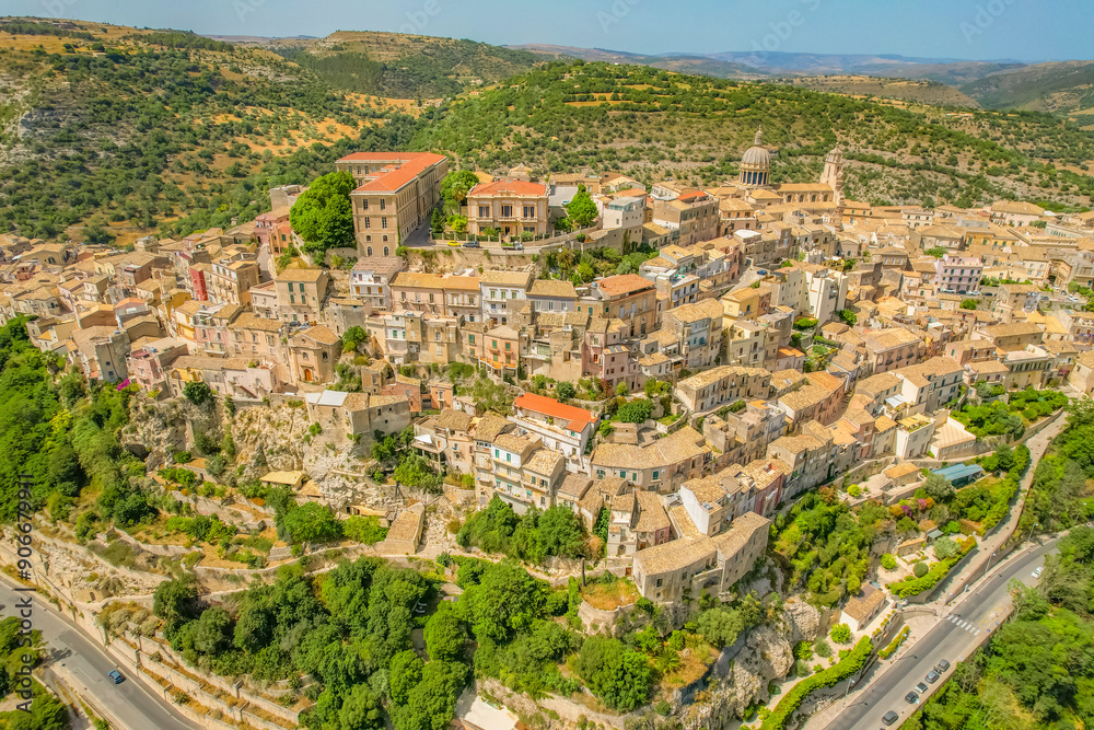 Fototapeta premium The baroque town of Ragusa Ibla in Sicily, Italy, Europe. Aerial drone photo