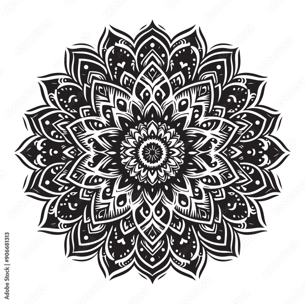 Mandala with floral ornament pattern, mandala silhouette vector isolated on white background