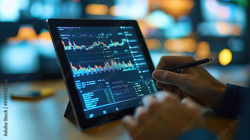 A crypto investor checking information on a tablet A crypto investor checking information on a tablet
