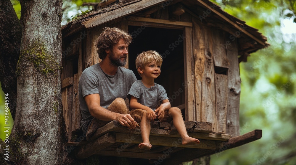 Treehouse Teamwork: Father and Sons Creating Memories Together Stock ...