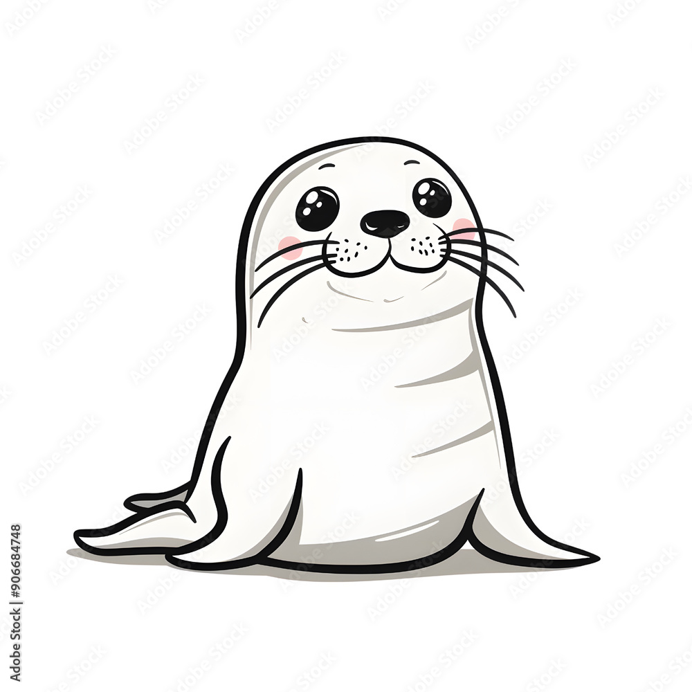 Obraz premium A cute cartoon seal with big eyes and a friendly smile.