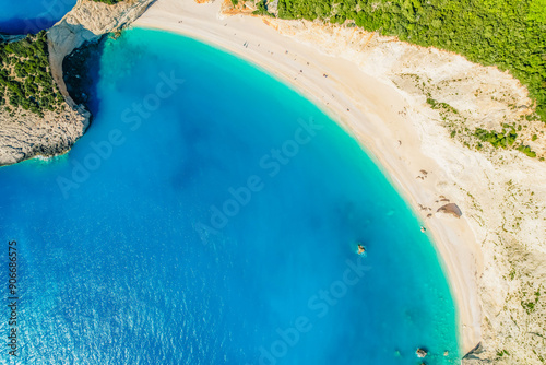 Porto Katsiki beach on the Ionian sea, Lefkada island, Greece. Beautiful views of azure sea water and nature with cliffs cave