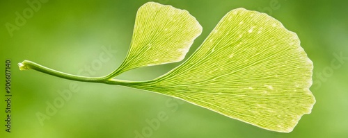 Delicate green leaf showcasing vibrant texture against a blurred background. Perfect for nature and botanical themes. photo