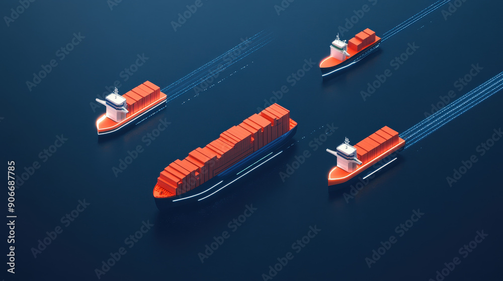 Fototapeta premium Autonomous cargo ships in a smart port, depicting the future of shipping.