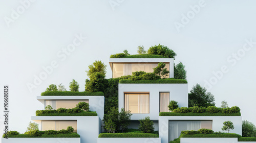 Sustainable urban housing with green tech, representing eco-friendly living. photo