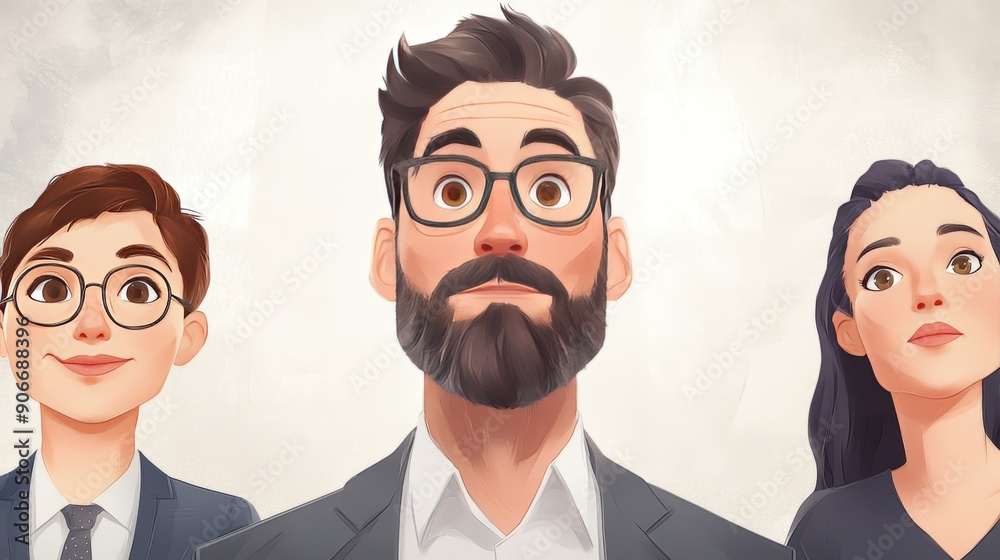 A diverse group of three professionals looking forward with hopeful expressions. A diverse group of three professionals looking forward with hopeful expressions.