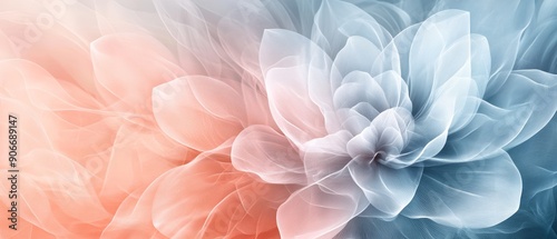 Abstract floral background with soft blue and pink hues.