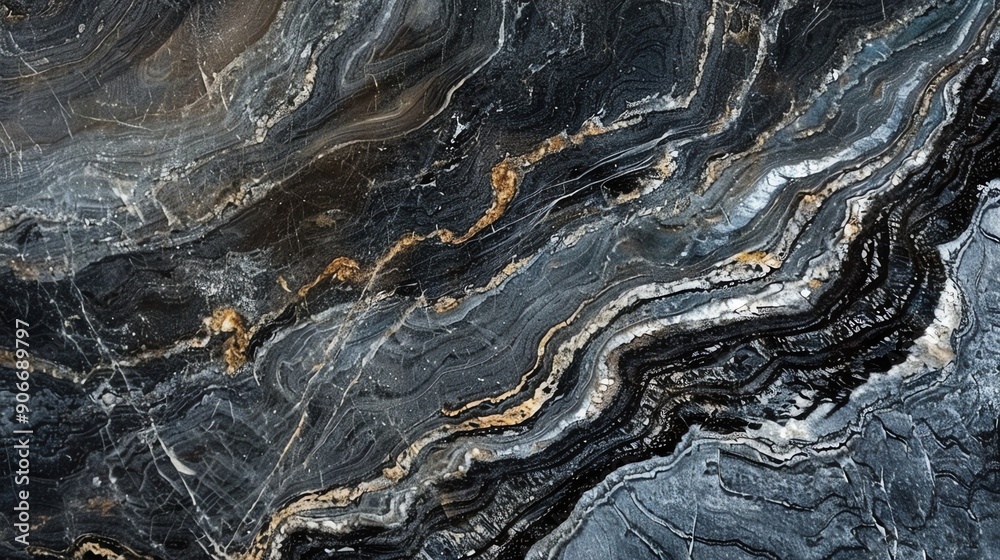 Fototapeta premium A close-up of a blue and black marble surface with gold veining.