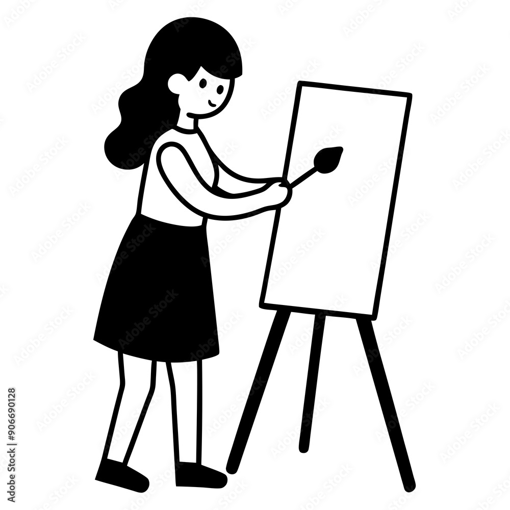 Girl painting on a canvas